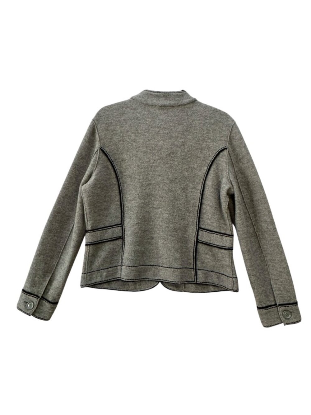 Talbot's Merino Wool Cardigan Jacket Medium Petite Grey Military Dark Academia - Picture 2 of 13